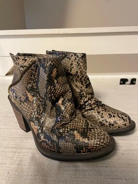 Blowfish Snake-Print Ankle Booties - Brown & Black
